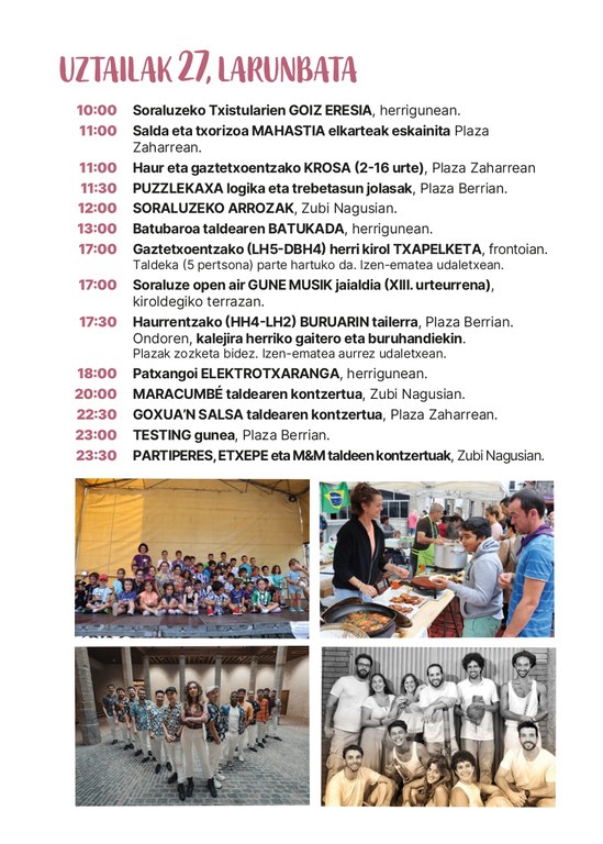 Soraluzeko jaiak 2024: sábado, 27 de julio