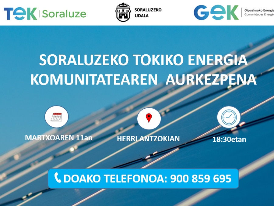 Presentación de la Comunidad Energética Local de Soraluze el próximo lunes