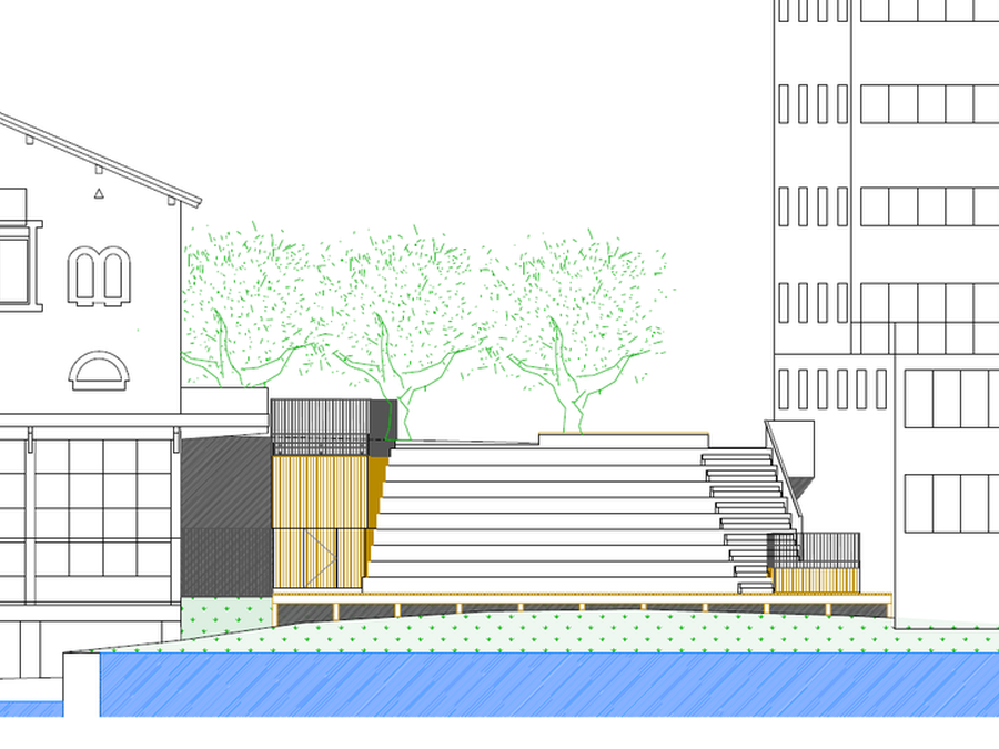 Ya están en marcha las obras de demolición del edificio de Kalebarren 24 y la construcción del graderío