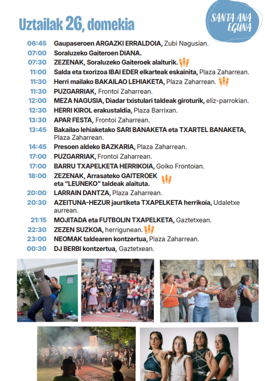 Soraluzeko jaiak 2026: domeka, uztailak 26
