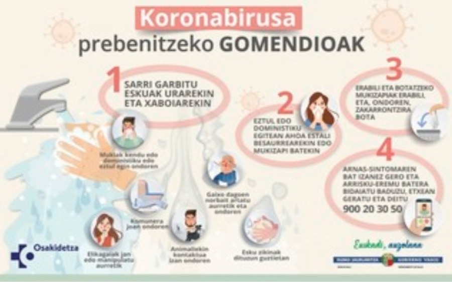 Koronabirusa prebenitzeko gomendioak Koronabirusa prebenitzeko gomendioak