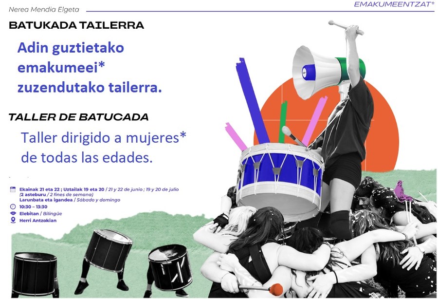 Soraluzeko Emakumeon* Ahalduntze Eskolaren udaberri-udako egitaraua amaitzear dago; batukada feminista tailerra izango da hurrengo ekintza Soraluzeko Emakumeon* Ahalduntze Eskolaren udaberri-udako egitaraua amaitzear dago; batukada feminista tailerra izango da hurrengo ekintza